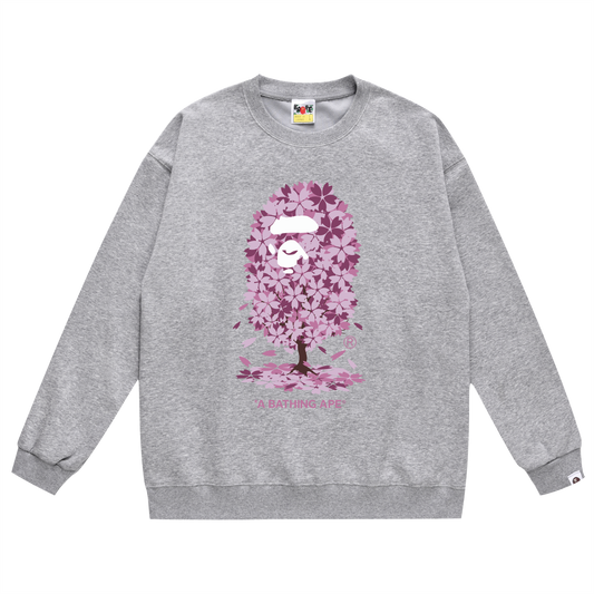 A Bathing Ape Purple Cherry Tree Logo Print Hoodie Grey