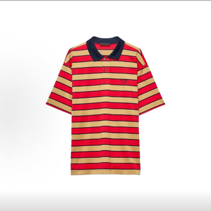 PRADA Men's SS25 Spring/Summer Striped Letter Print Cotton Short-Sleeve Polo Shirt, Red