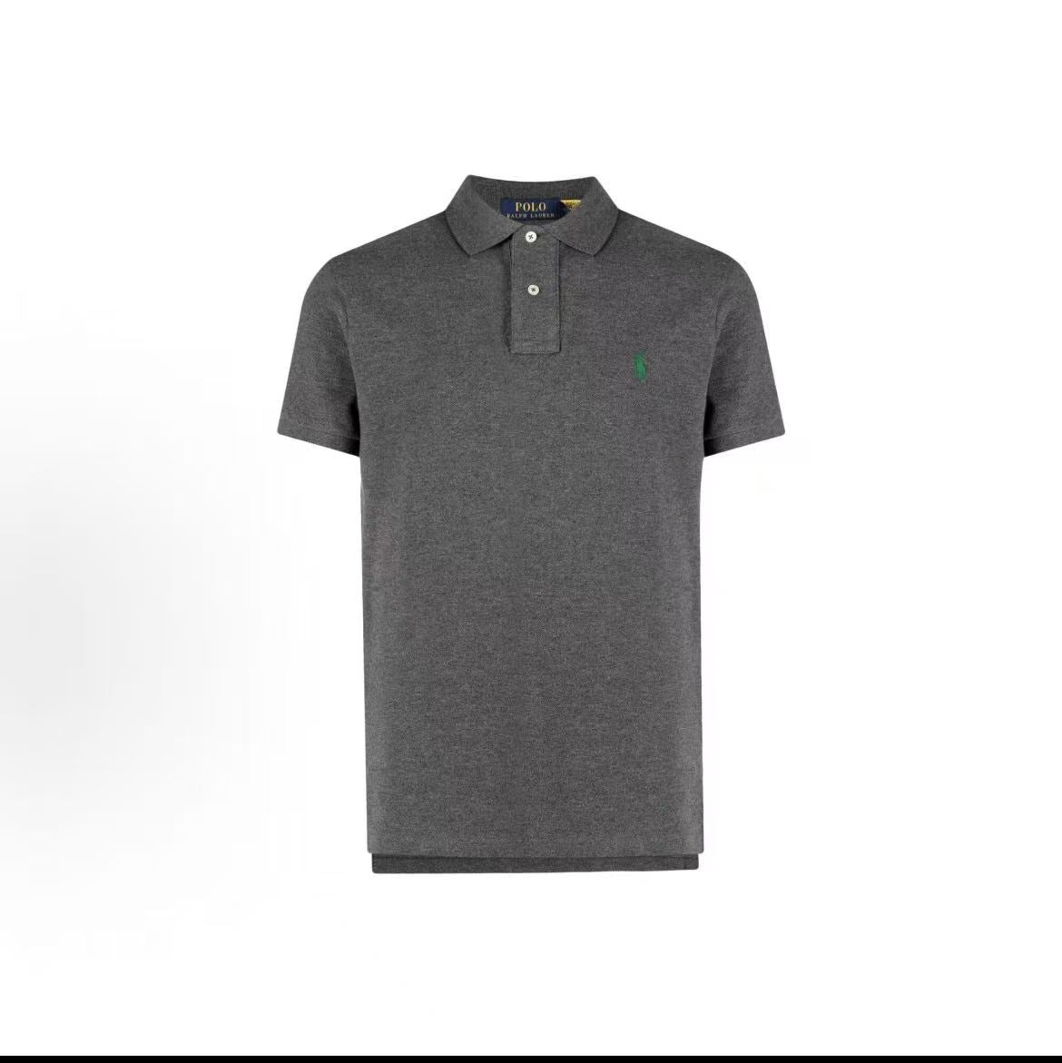 Ralph Lauren Solid Color Small Spikes Embroidered Crewneck Short-Sleeved Cotton Polo Shirt - Classic Edition - Men's - Gray