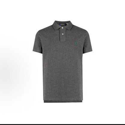 Ralph Lauren Solid Color Small Spikes Embroidered Crewneck Short-Sleeved Cotton Polo Shirt - Classic Edition - Men's - Gray