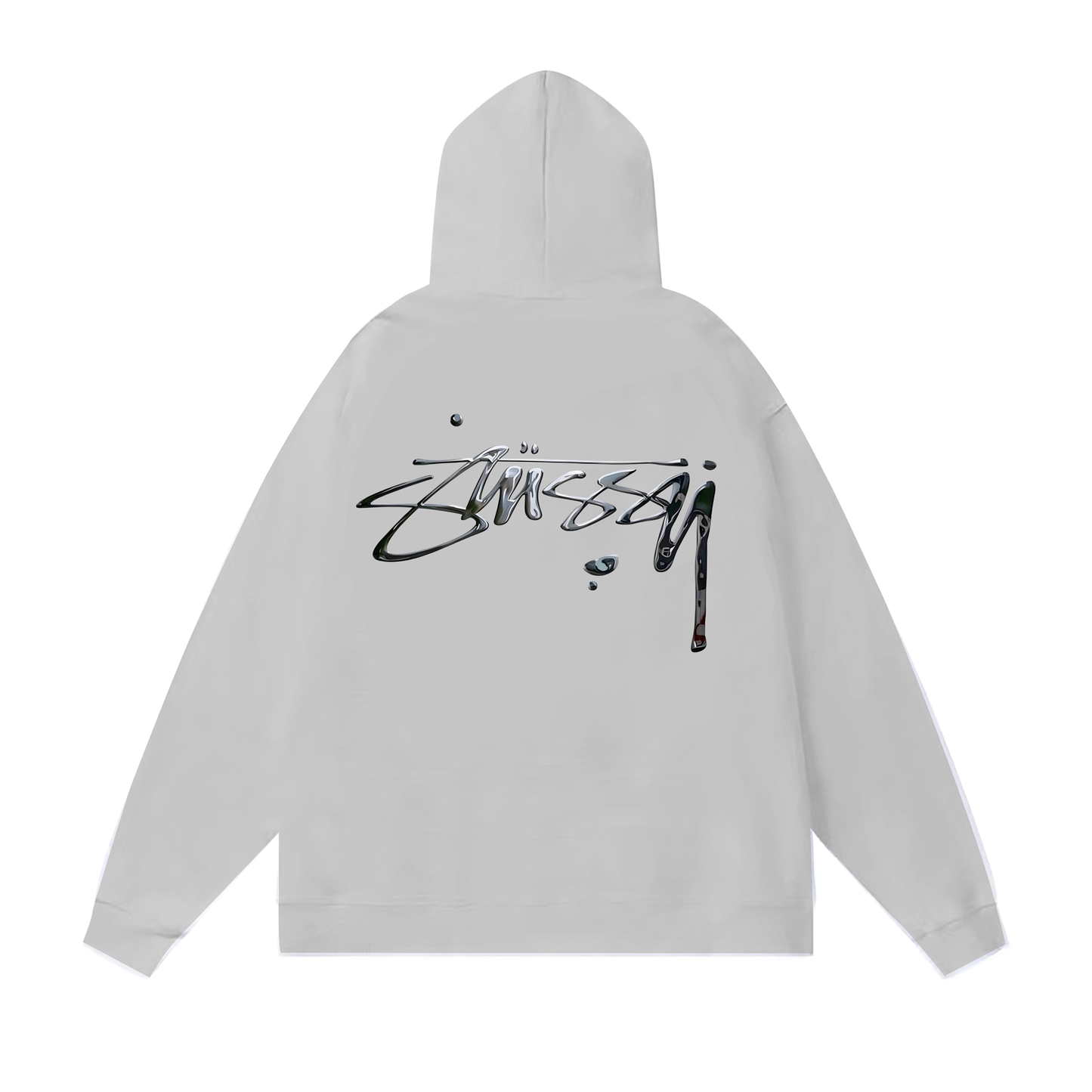 STUSSY BASIC LOGO PRINT HOODIE GREY