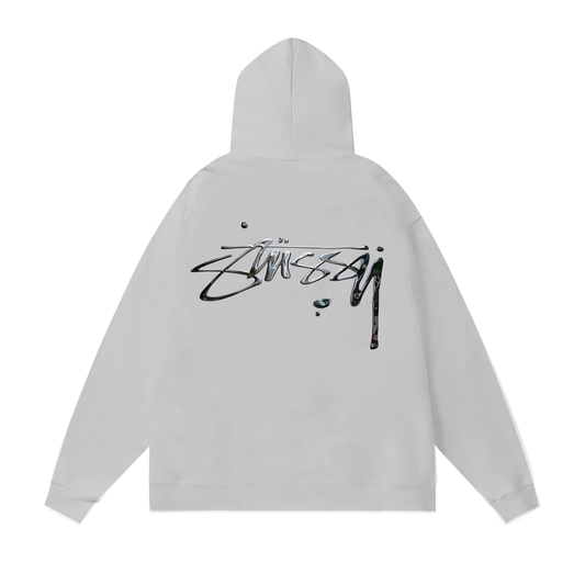 STUSSY BASIC LOGO PRINT HOODIE GREY