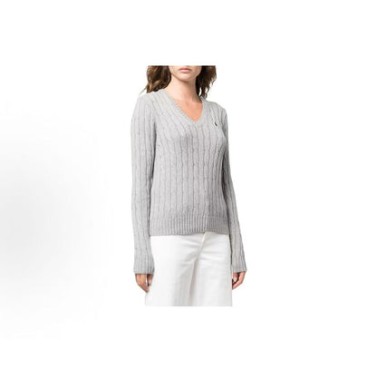 Ralph Lauren FW22 Solid-color V-neck Pullover Casual Long-Sleeve Sweater for Women in Gray