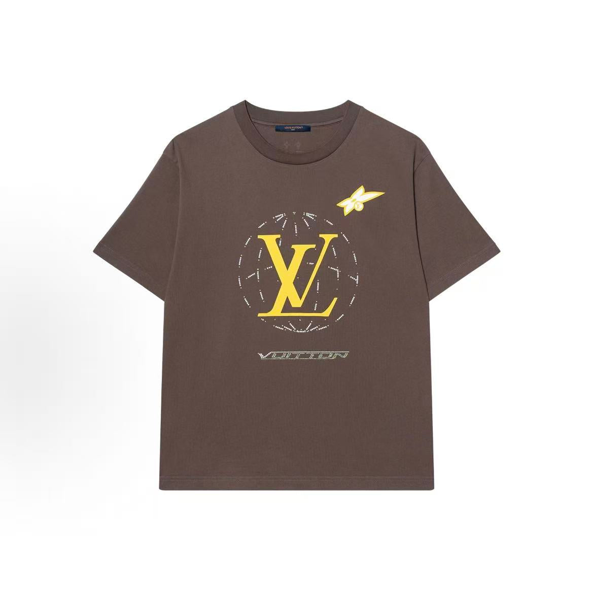 LOUIS VUITTON SS25 Patterned Printed Round-neck Short-sleeved T-shirt for Men, Brown