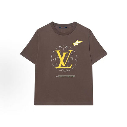 LOUIS VUITTON SS25 Patterned Printed Round-neck Short-sleeved T-shirt for Men, Brown