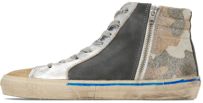 حذاء سنيكرز هاي توب سلايد من GOLDEN GOOSE باللونين الرمادي والبيج