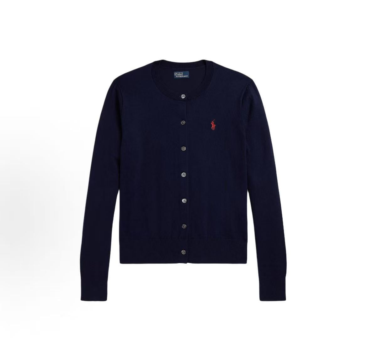 Ralph Lauren FW25 Cotton Round-neck Single-Button Knit Shirt - Slim Fit Women's Style - Bright Dark Blue