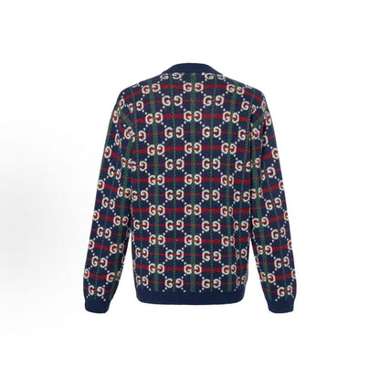 GUCCI 2023 Spring Collection Logo Print Single-Button Long-Sleeve Sweater for Men in Blue