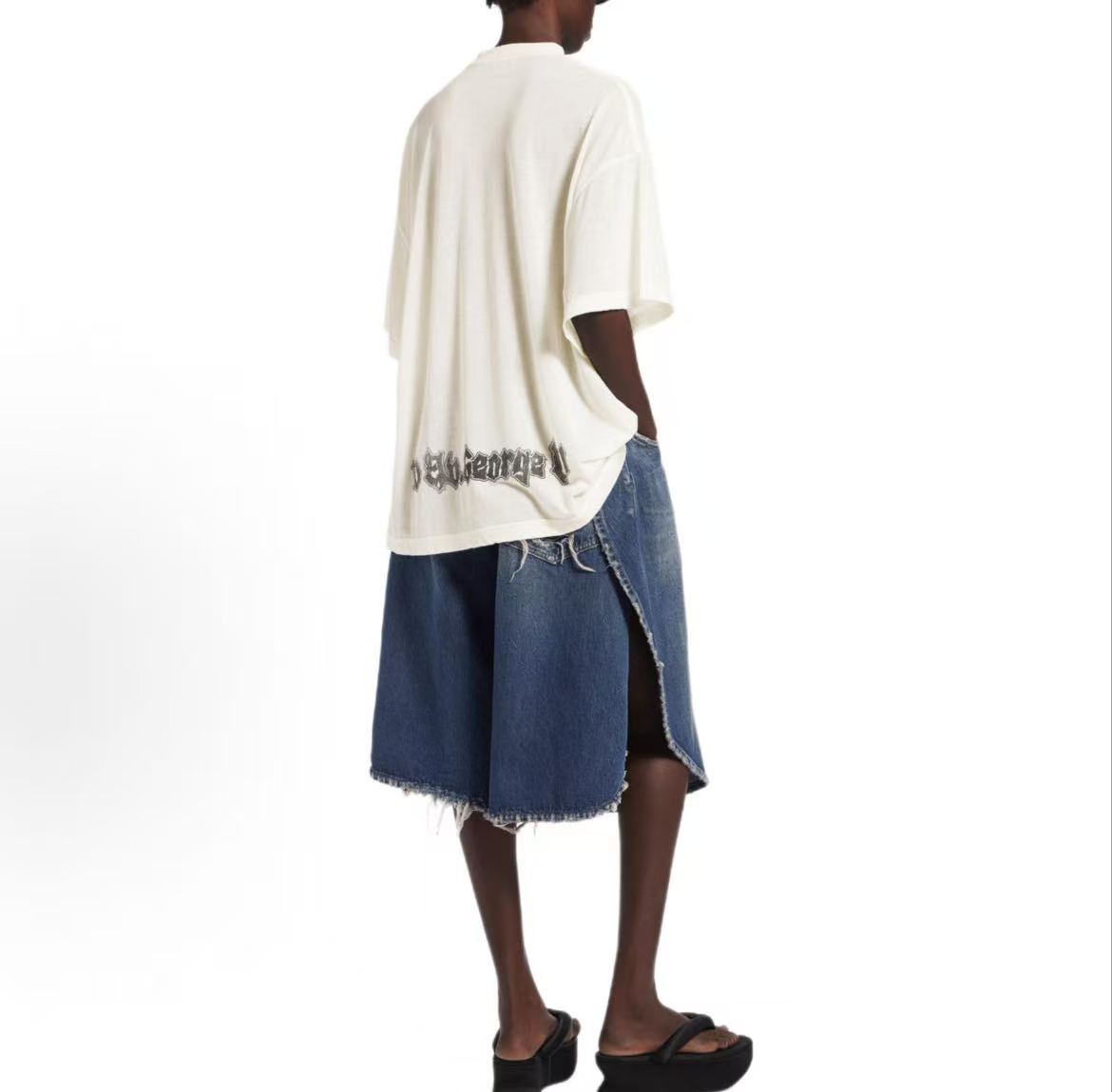 Balenciaga transparent plain knit fabric round-neck short-sleeved SS26 dropped-shoulder sleeve T-shirt for women, loose fit design