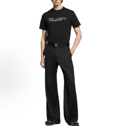 LOUIS VUITTON SS26 Pre-Fall Men's Collection: Crewneck Short-Sleeve T-Shirt with Beaded Logo Embroidery on Chest