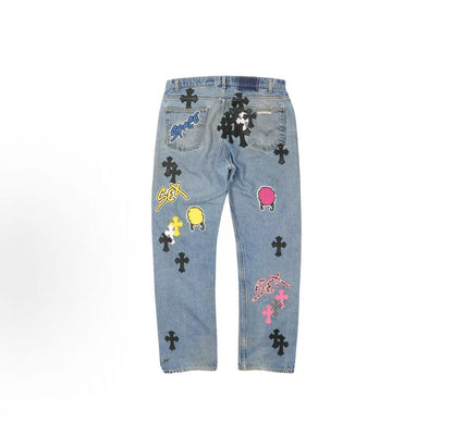 Chrome Hearts Matty Boy series - Cross patch patchwork - Jeans - for both men and women