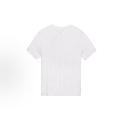 Ralph Lauren SS23 Solid-color Logo Embroidered Knit Top - Standard Fit - Women's - White