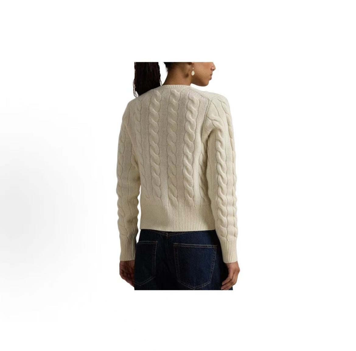 Ralph Lauren Chinese Valentine's Day Collection FW24 Solid-color Small Spikes Embroidered Round-neck Single-button Long-sleeved Sweater Short-Sleeve Form-fitting Women's White