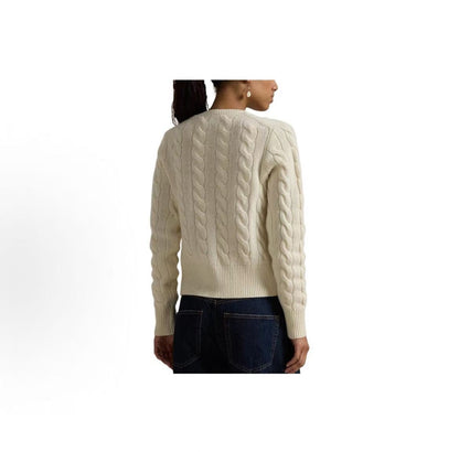 Ralph Lauren Chinese Valentine's Day Collection FW24 Solid-color Small Spikes Embroidered Round-neck Single-button Long-sleeved Sweater Short-Sleeve Form-fitting Women's White