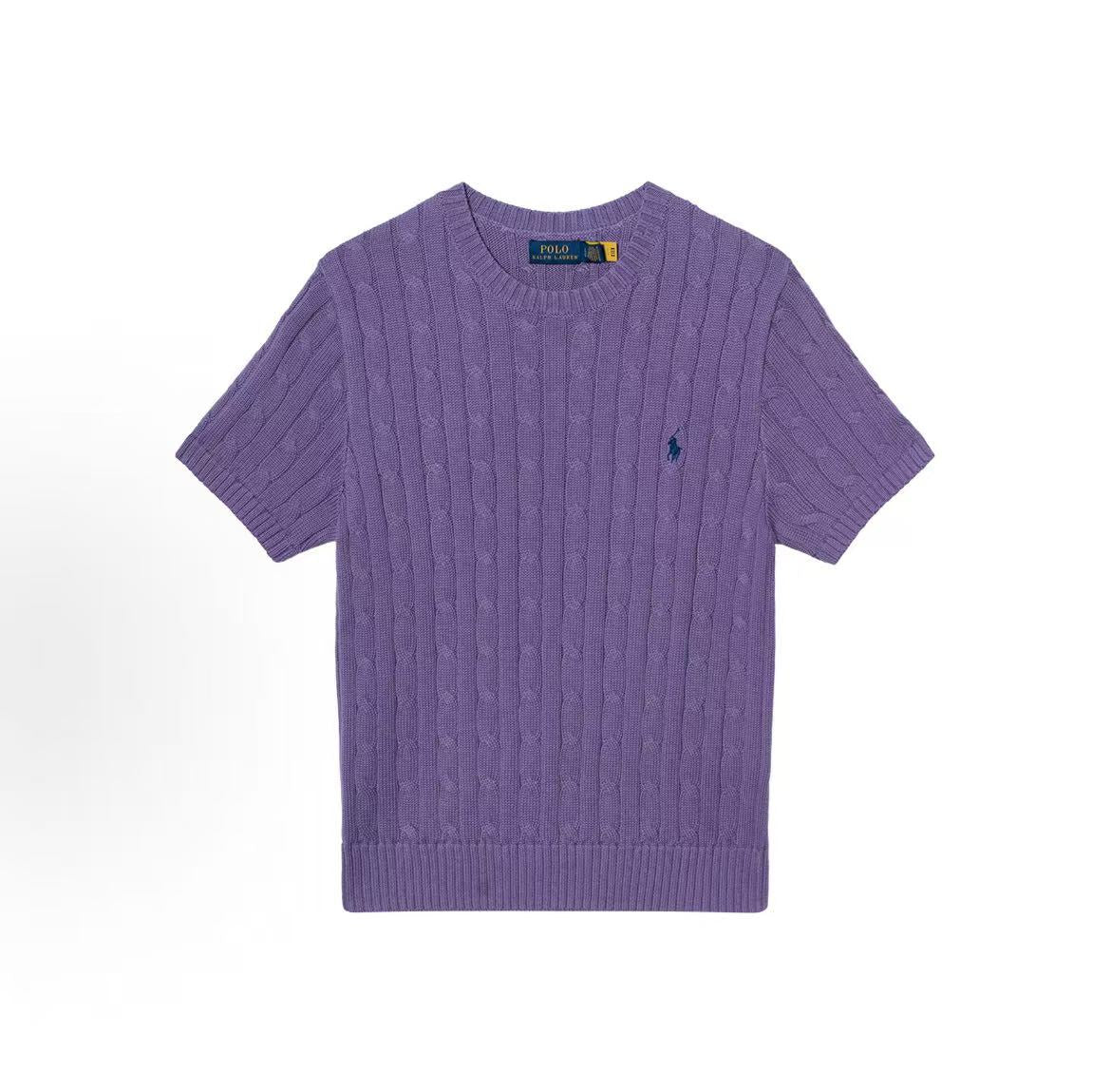 Ralph Lauren Hand-embroidered Pure Cotton Pullover Short-Sleeve Knit Shirt - Classic Style - Women's - Purple Wisteria Color