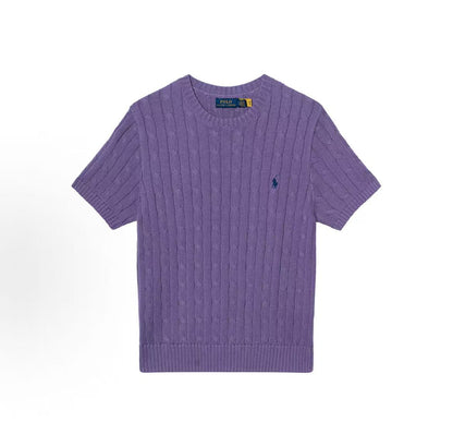 Ralph Lauren Hand-embroidered Pure Cotton Pullover Short-Sleeve Knit Shirt - Classic Style - Women's - Purple Wisteria Color