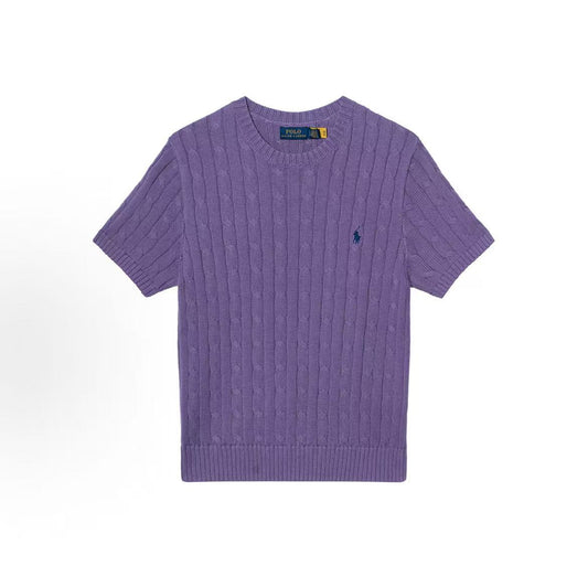 Ralph Lauren Hand-embroidered Pure Cotton Pullover Short-Sleeve Knit Shirt - Classic Style - Women's - Purple Wisteria Color