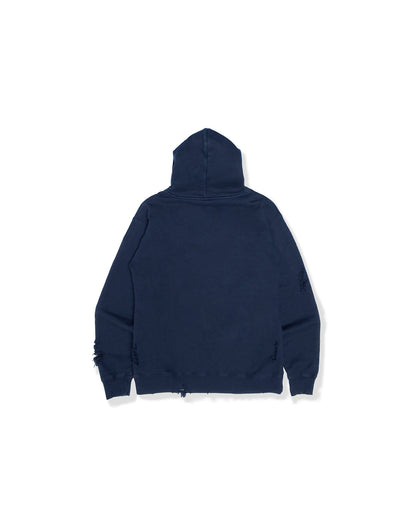 A Bathing Ape Distressed logo hoodie In Navy Blue