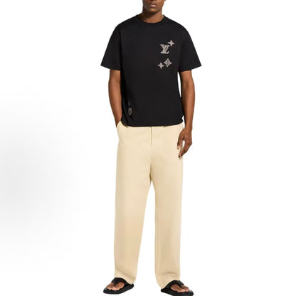 LOUIS VUITTON Monogram FW26 Pre-Fall Collection Logo Embroidered Solid-Color Round-Neck Textured T-Shirt Standard Fit Men's