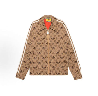 GUCCI x adidas originals x adidas Limited Edition SS23 Logo-printed Collar Long-Sleeved Jacket for Men in Khaki Color