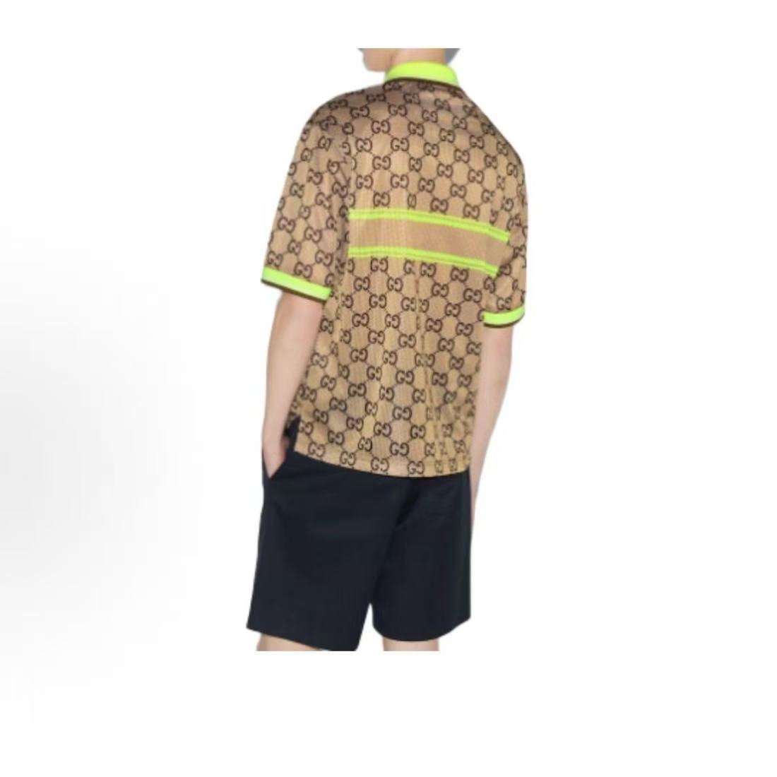 GUCCI Polo shirt with check pattern and polo collar, short sleeves, men's style, in multiple colors