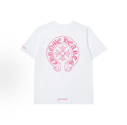 Chrome Hearts Horse Hoof Contrasting Color Logo Printed Round-neck Short-sleeved T-shirt (For Both Men and Women)