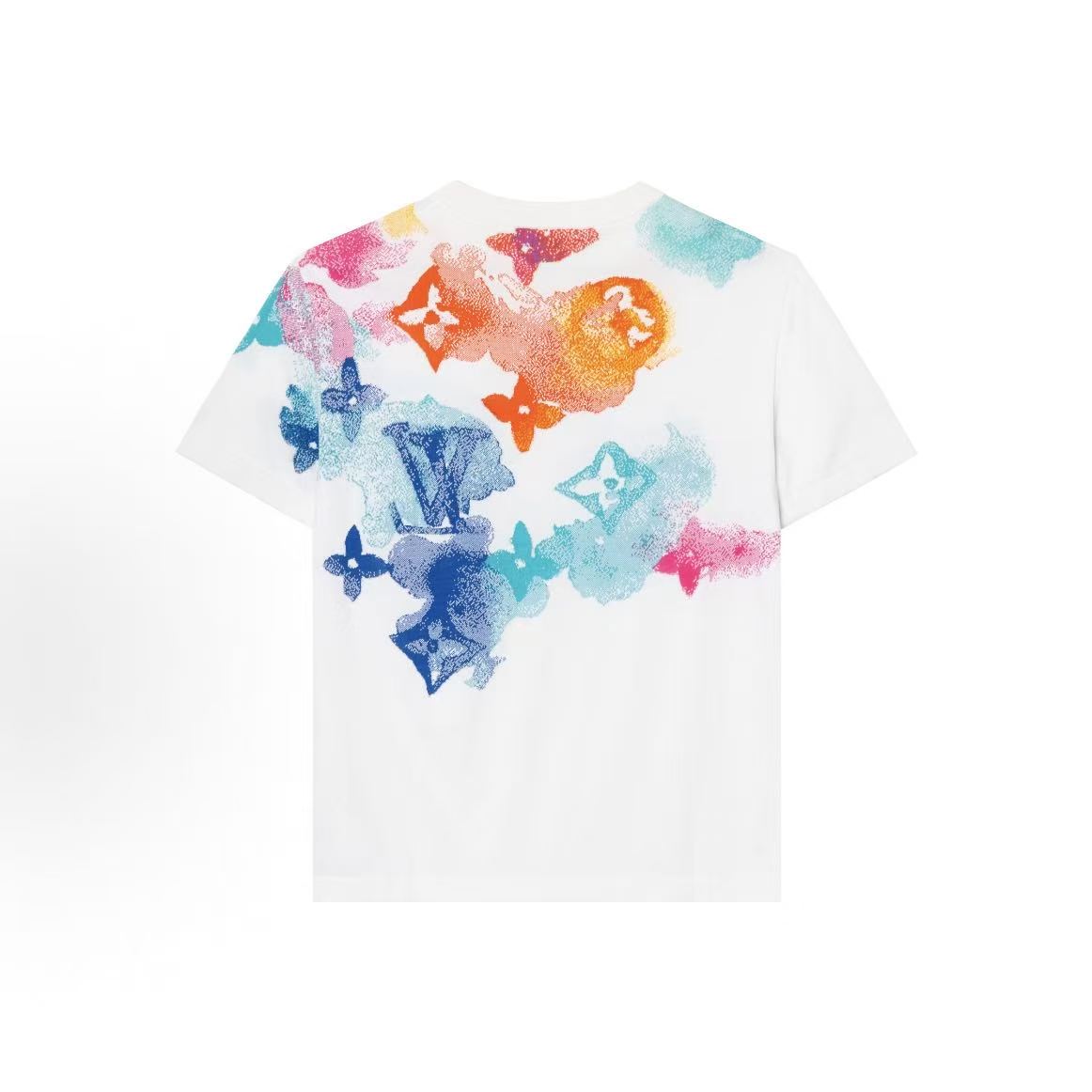 LOUIS VUITTON Ink-Style Logo Letter Print Round Neck Short Sleeve T-Shirt for Men, Patterned