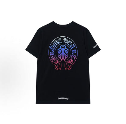 Chrome Hearts Color Gradient Horse Hoof Sleeve Roll-Up Short-Sleeve T-shirt (for both men and women) White