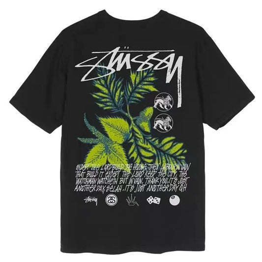 STUSSY GREEN LEAVES TEE BLACK