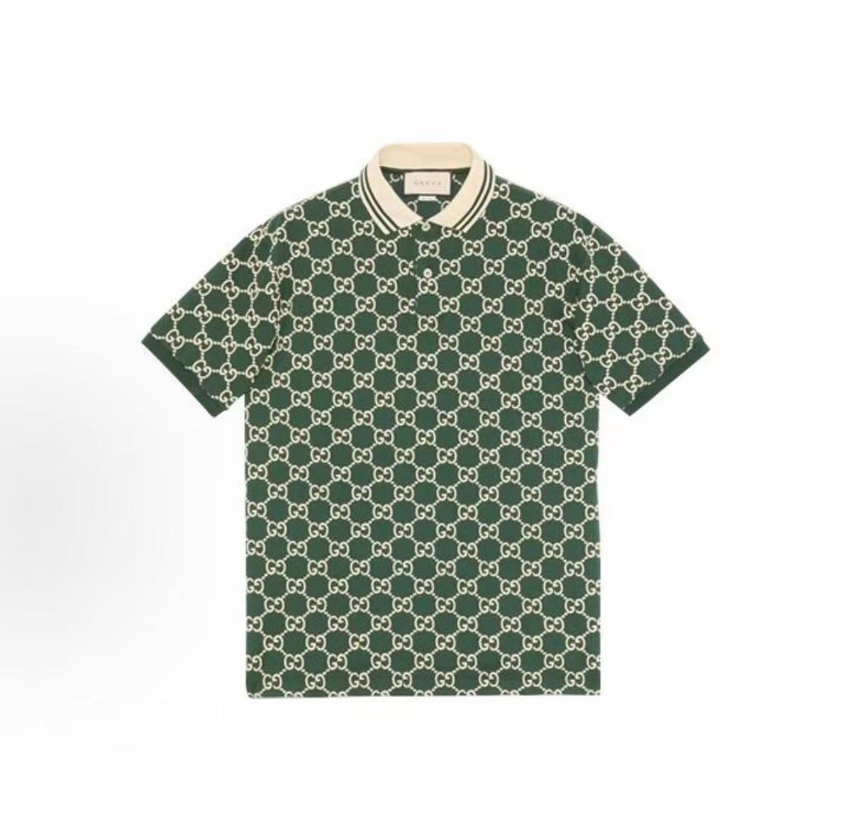 GUCCI Polo shirt with GG pattern embroidered elastic short sleeves for men, in green color.