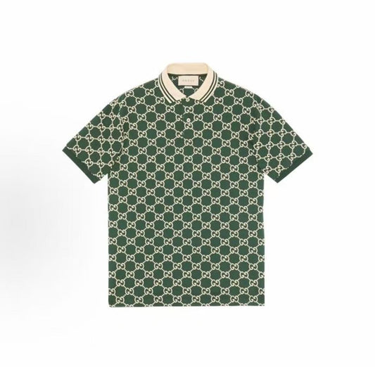 GUCCI Polo shirt with GG pattern embroidered elastic short sleeves for men, in green color.