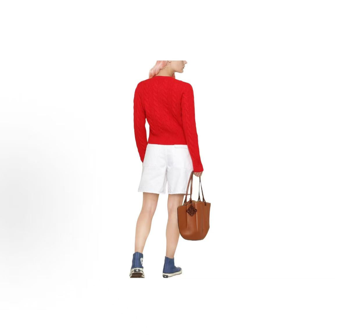 Ralph Lauren FW22 Solid Color Single-Button Long-Sleeved Round-neck Sweater in Wool - Sweater - Women's - Red