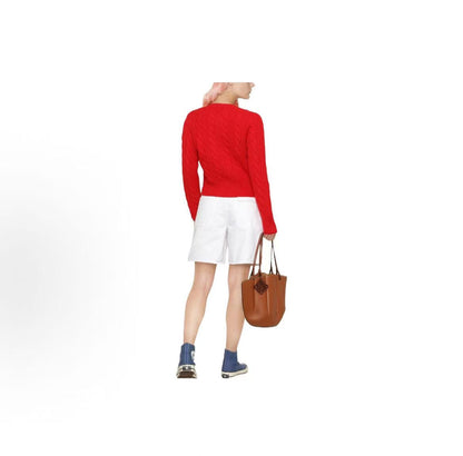 Ralph Lauren FW22 Solid Color Single-Button Long-Sleeved Round-neck Sweater in Wool - Sweater - Women's - Red