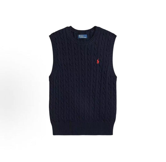 Ralph Lauren Plaid Knitted Cotton Sleeveless Cardigan for Women