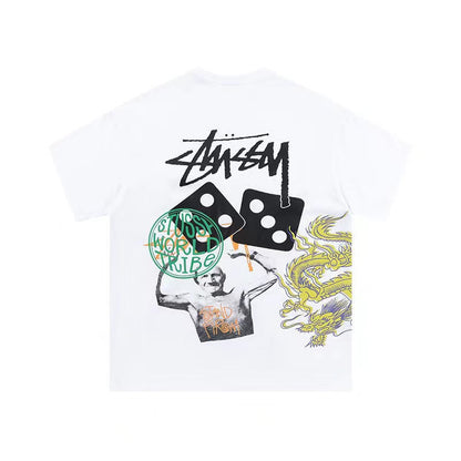 STUSSY COLORED DICE TEE WHITE