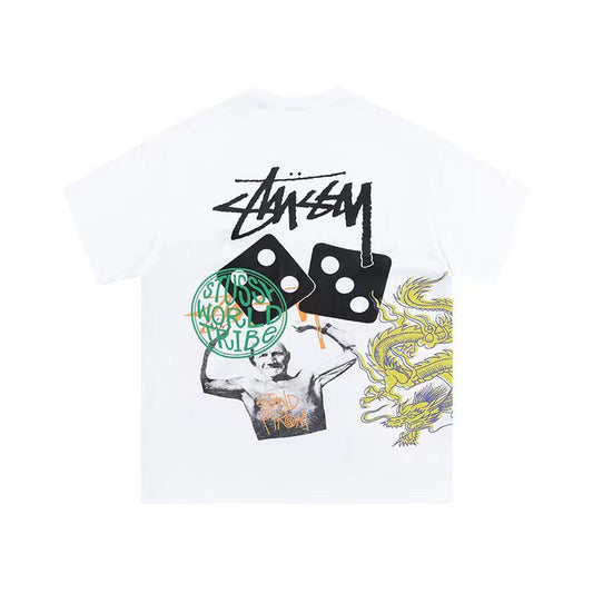 STUSSY COLORED DICE TEE WHITE