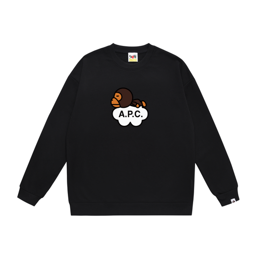 A Bathing Ape Monkey Logo Print Hoodie Black