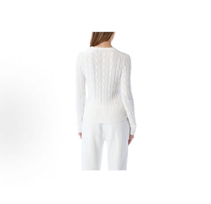 Ralph Lauren FW21 Small Stud Embellished Solid Color Chunky Knit Round Neck Long Sleeve Sweater for Women, White