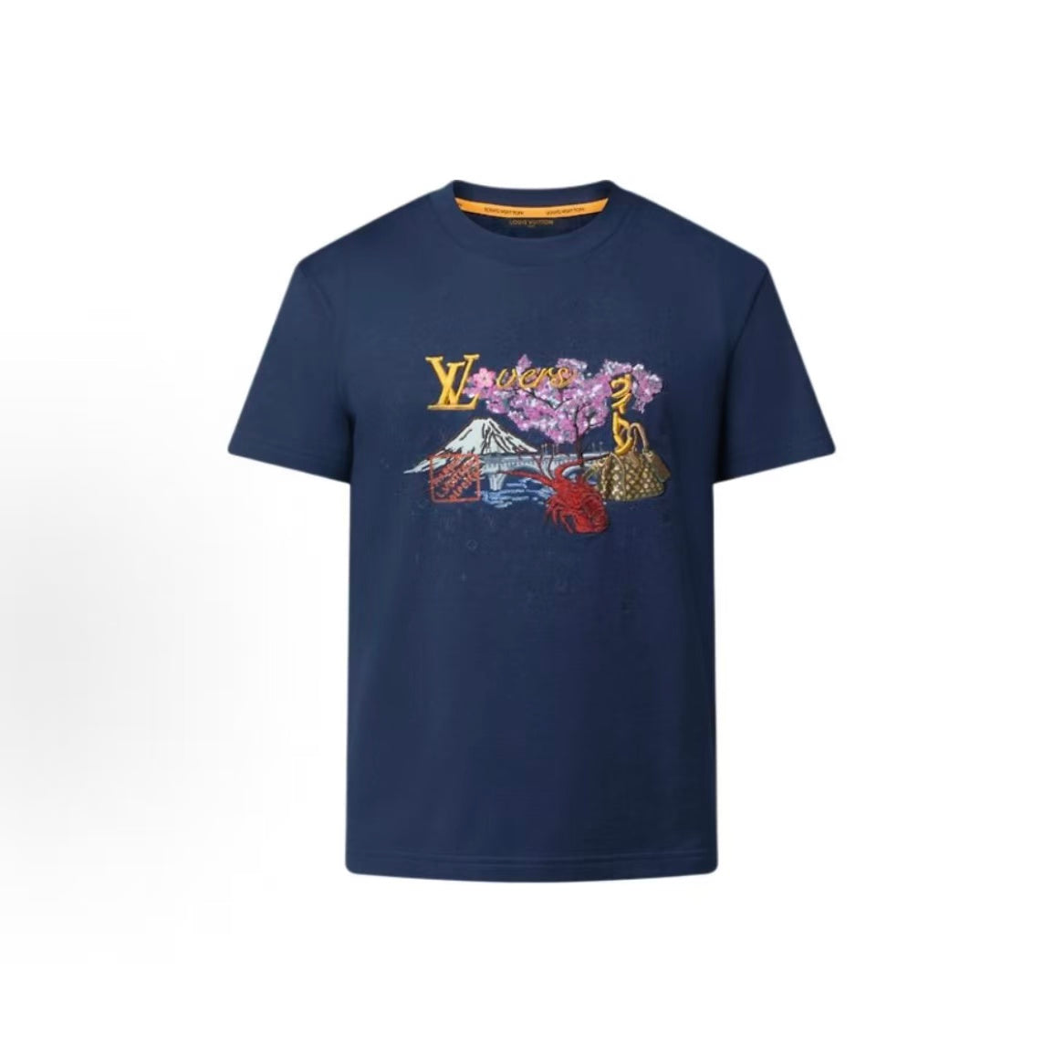 LOUIS VUITTON × Nigo Collaboration T-shirt: Letter-printed embroidered round-neck pullover short-sleeve men's style