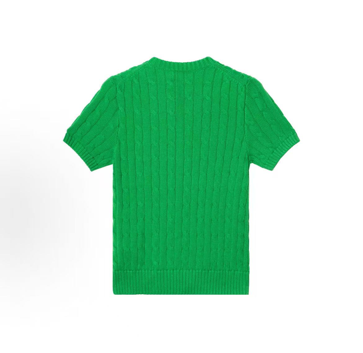 Ralph Lauren Petite Spurs Embroidered Solid Cotton Twill Knitted Crewneck Pullover Short Sleeve Sweater Standard Fit Women's Green