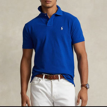 Ralph Lauren SS24 Solid Color Small Spikes Embroidered Buttoned Slim-Fitting Short-Sleeved Polo Shirt for Men, Navy Blue