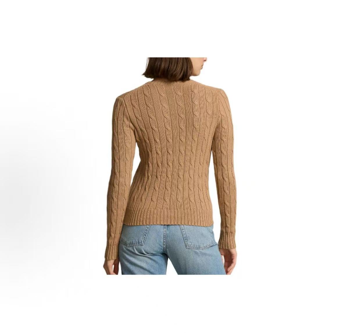 Ralph Lauren Small Horse Logo Embroidered Twisted Knot Solid Cotton Round-neck Pullover Long Sleeve Sweater Slim Fit Women's Item Beige
