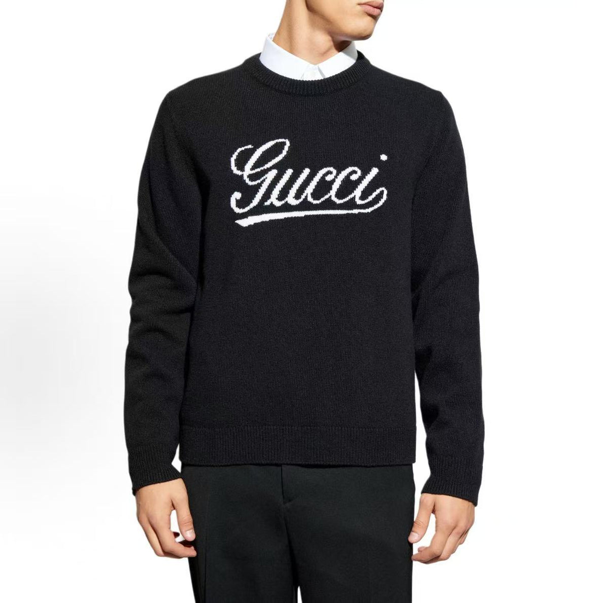 GUCCI Ancient Grecian Style 24 Fall Collection Letter Pattern Round-neck Pullover Loose Long-Sleeved Sweater Men's Black