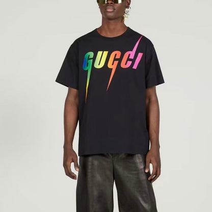 GUCCI Ancient G logo printed round-neck pullover short-sleeved T-shirt for men in black, Spring/Summer 2023 collection.