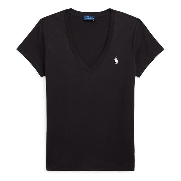 Ralph Lauren Cotton Short Sleeve V Neck Tee Black