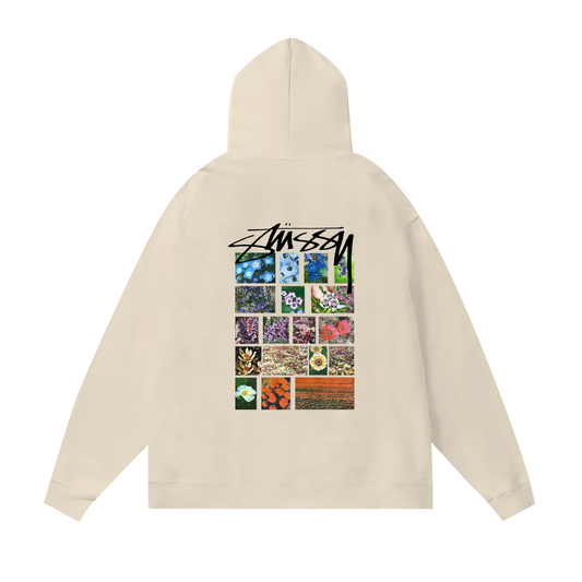 STUSSY PASTORAL FLOWERS PRINT HOODIE CREAM