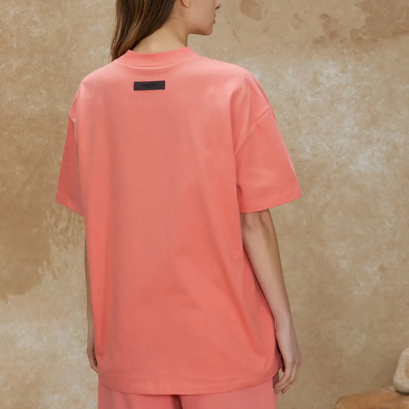 FOG FEAR OF GOD 22 ESSENTIALS double line single row flocking loose T-shirt coral red