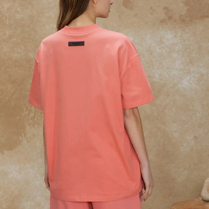 FOG FEAR OF GOD 22 ESSENTIALS double line single row flocking loose T-shirt coral red