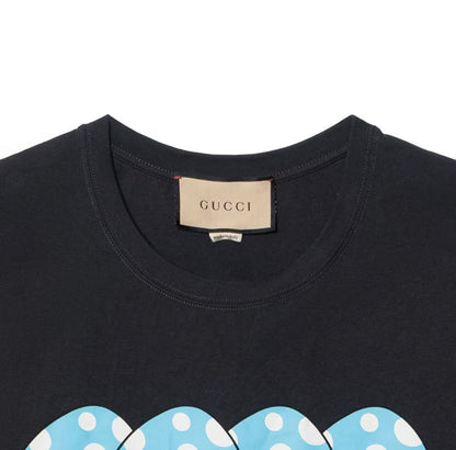 GUCCI 2023 Fall Collection Mushroom Letter Pattern Round-neck Short-sleeved T-shirt for Men - Black