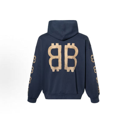 Balenciaga FW24 Logo letter print hooded pullover long-sleeved sweater in regular fit, same style for both men and women, in blue color.